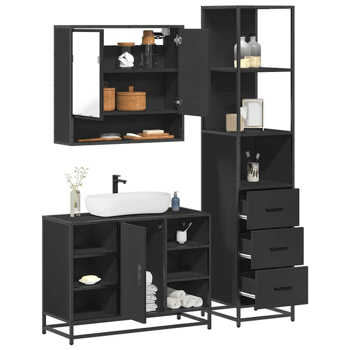 Set de mobilier de baie din 3 piese Lemn negru prelucrat WALTI