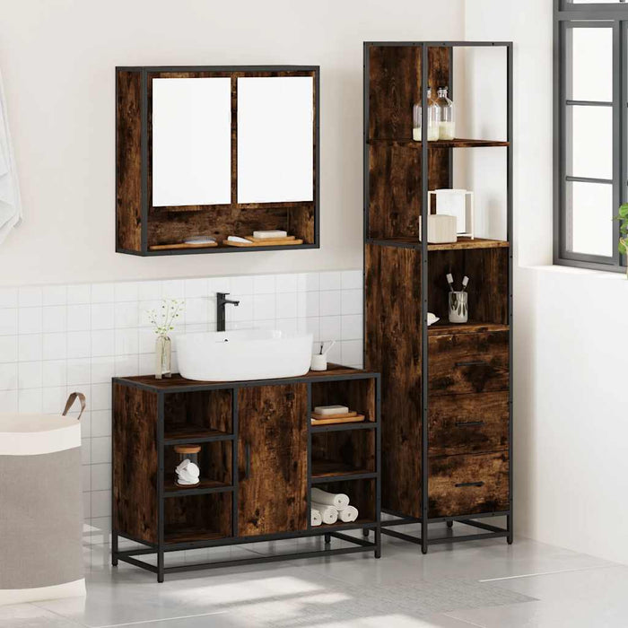 Set de mobilier de baie din 3 piese din lemn de stejar afumat - WALTI WALTI