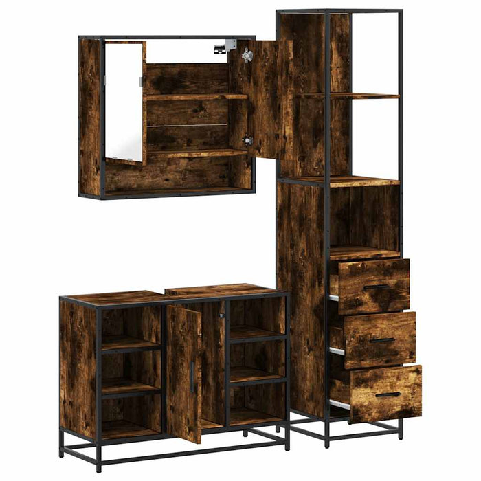 Set de mobilier de baie din 3 piese din lemn de stejar afumat - WALTI WALTI