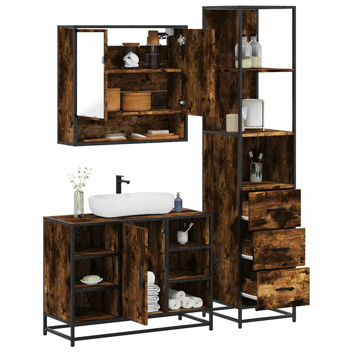 Set de mobilier de baie din 3 piese din lemn de stejar afumat - WALTI WALTI