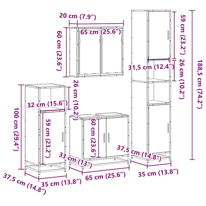 Set de mobilier de baie 4 piese Lemn negru prelucrat WALTI