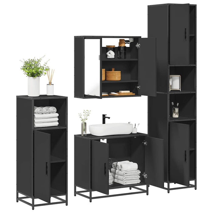 Set de mobilier de baie 4 piese Lemn negru prelucrat WALTI