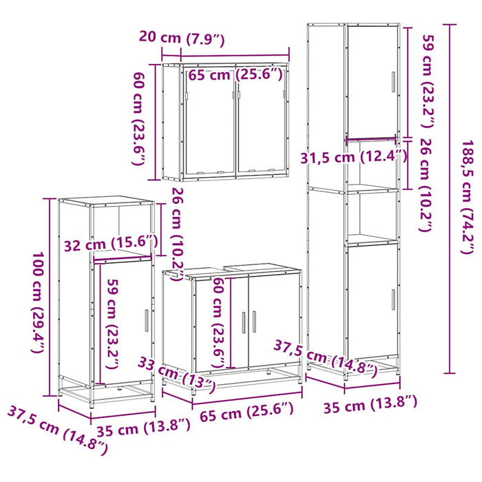 Set de mobilier de baie din 4 piese din lemn de stejar Sonoma WALTI