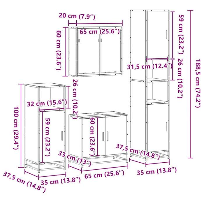 Set de mobilier de baie 4 piese Lemn prelucrat de stejar afumat WALTI