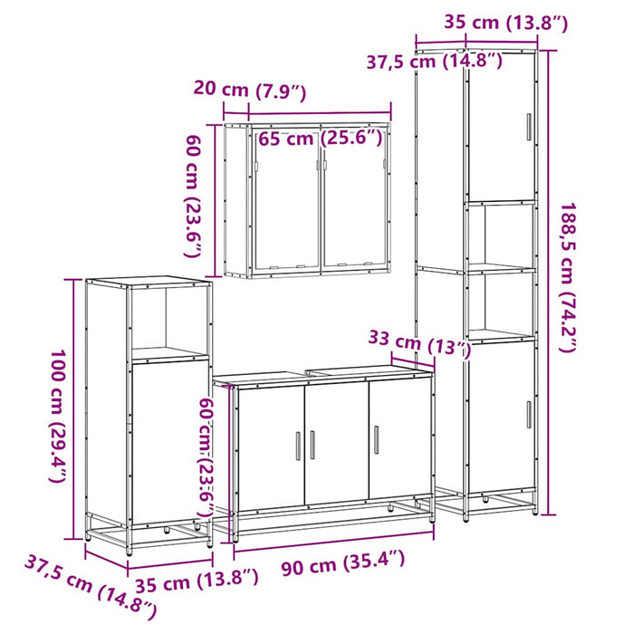 Set de mobilier de baie 4 piese Lemn negru prelucrat WALTI