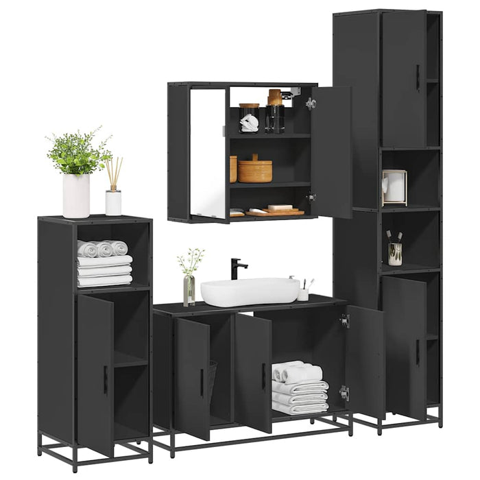 Set de mobilier de baie 4 piese Lemn negru prelucrat WALTI