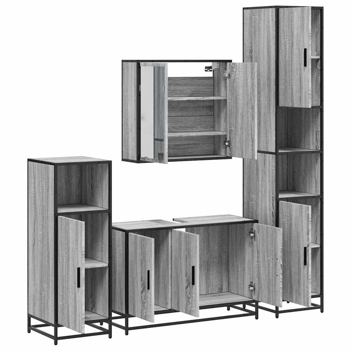 Set de mobilier de baie 4 piese Lemn stratificat gri Sonoma WALTI