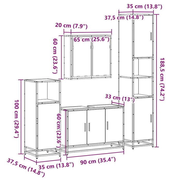 Set de mobilier de baie 4 piese Lemn stratificat gri Sonoma WALTI