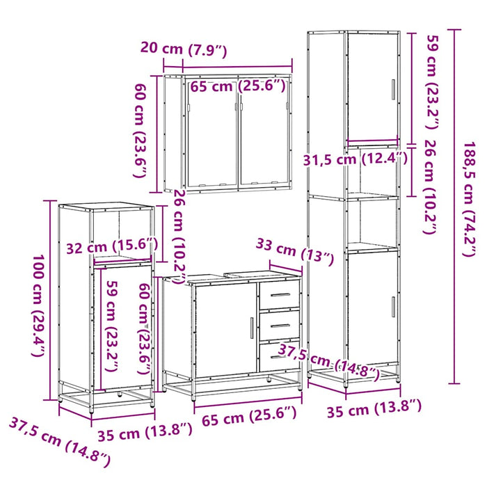 Set de mobilier de baie 4 piese Lemn negru prelucrat WALTI