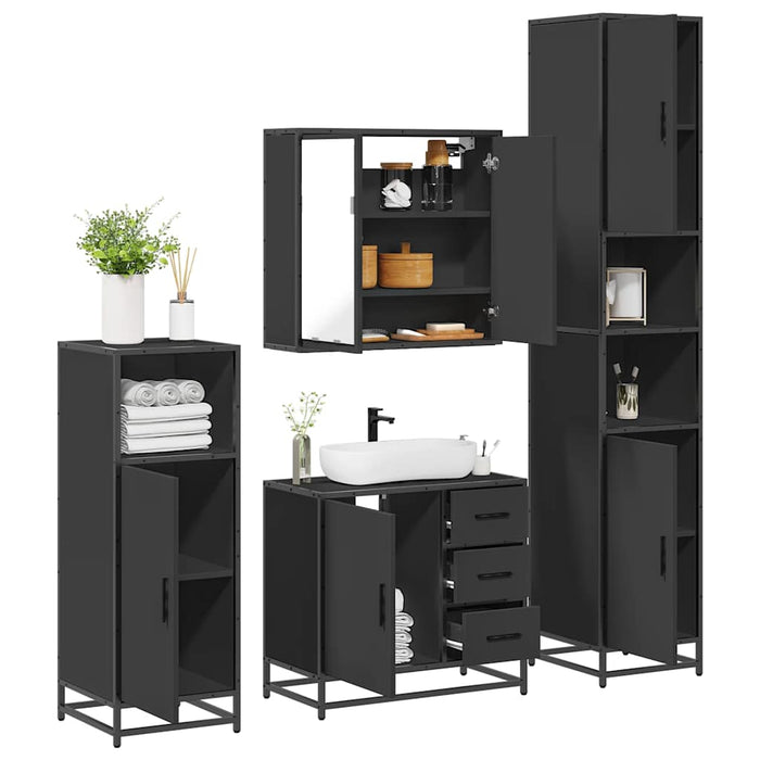 Set de mobilier de baie 4 piese Lemn negru prelucrat WALTI