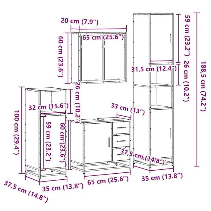 Set de mobilier de baie din 4 piese din lemn de stejar Sonoma - WALTI WALTI