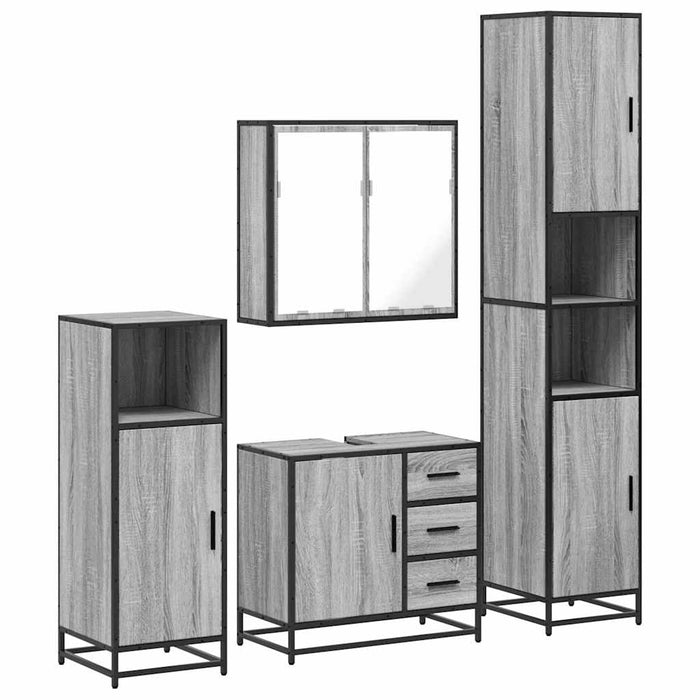 Set de mobilier de baie 4 piese Lemn stratificat gri Sonoma WALTI