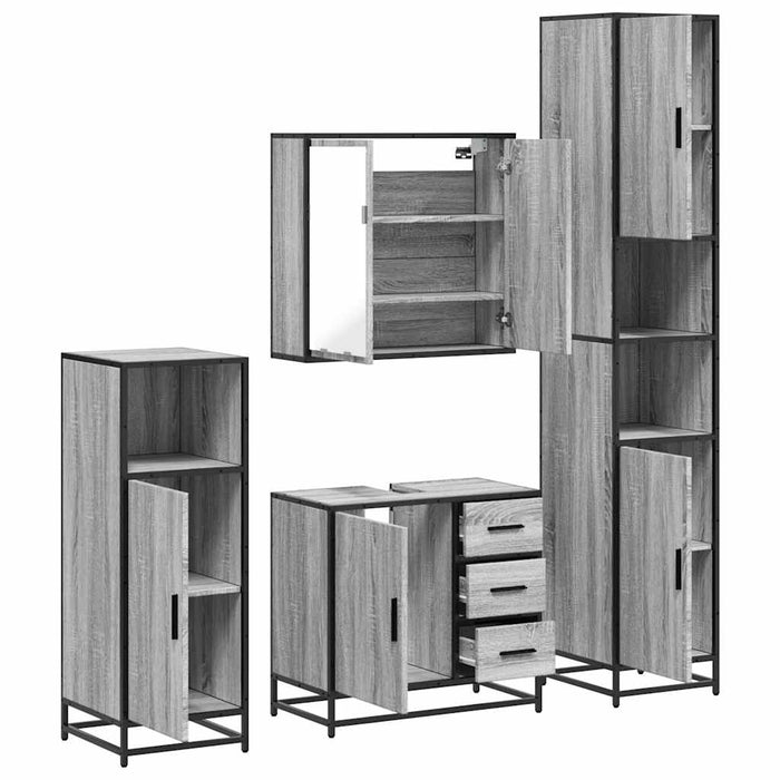 Set de mobilier de baie 4 piese Lemn stratificat gri Sonoma WALTI