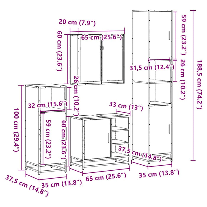 Set de mobilier de baie 4 piese Lemn negru prelucrat WALTI