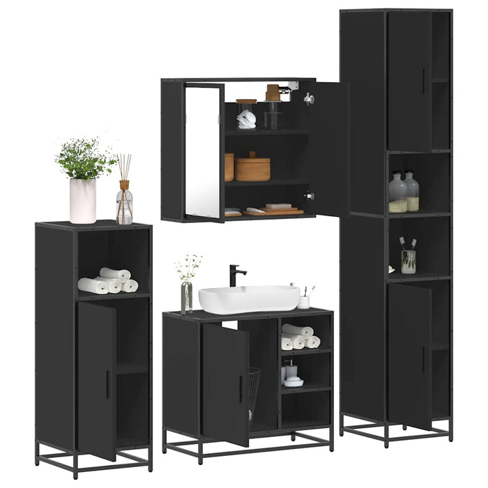 Set de mobilier de baie 4 piese Lemn negru prelucrat WALTI