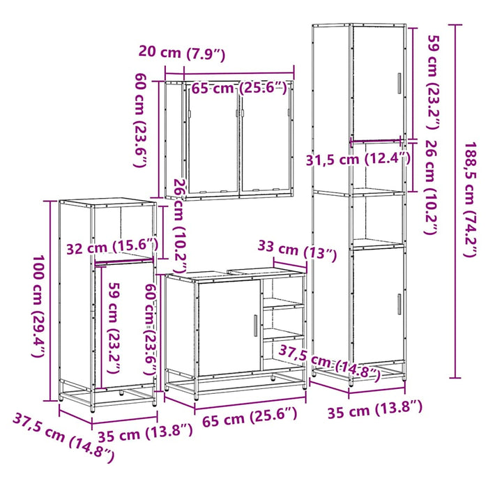 Set de mobilier de baie din 4 piese din lemn de stejar Sonoma WALTI