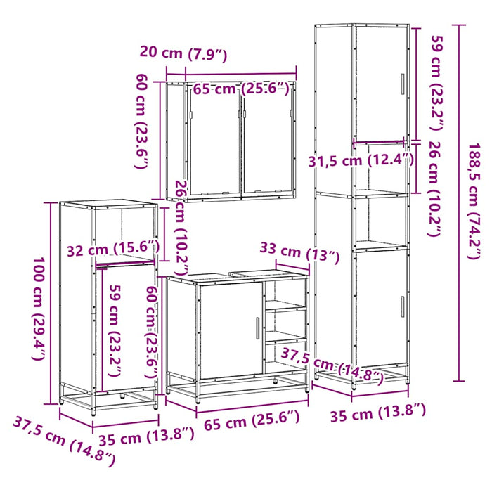 Set de mobilier de baie 4 piese Lemn prelucrat de stejar afumat WALTI