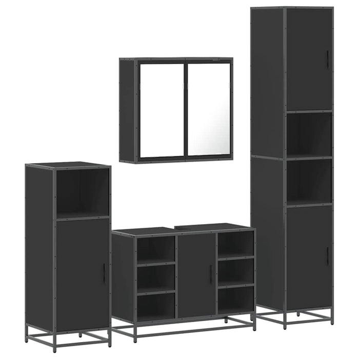 Set de mobilier de baie 4 piese Lemn negru prelucrat WALTI