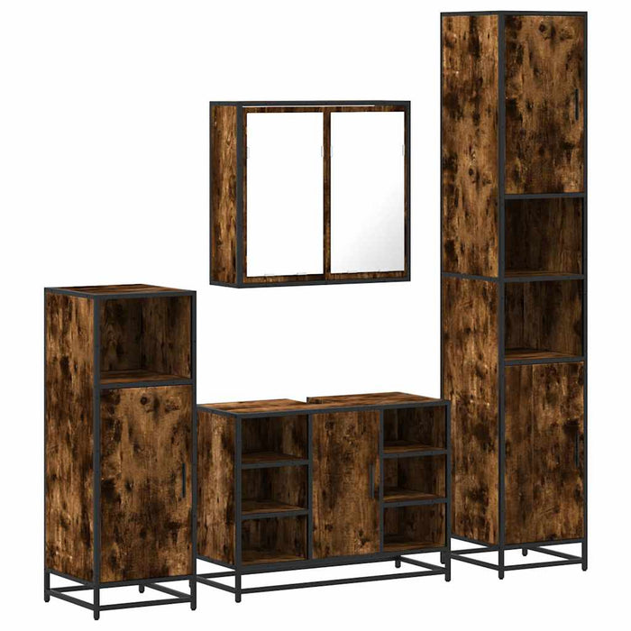 Set de mobilier de baie 4 piese Lemn prelucrat de stejar afumat - WALTI WALTI