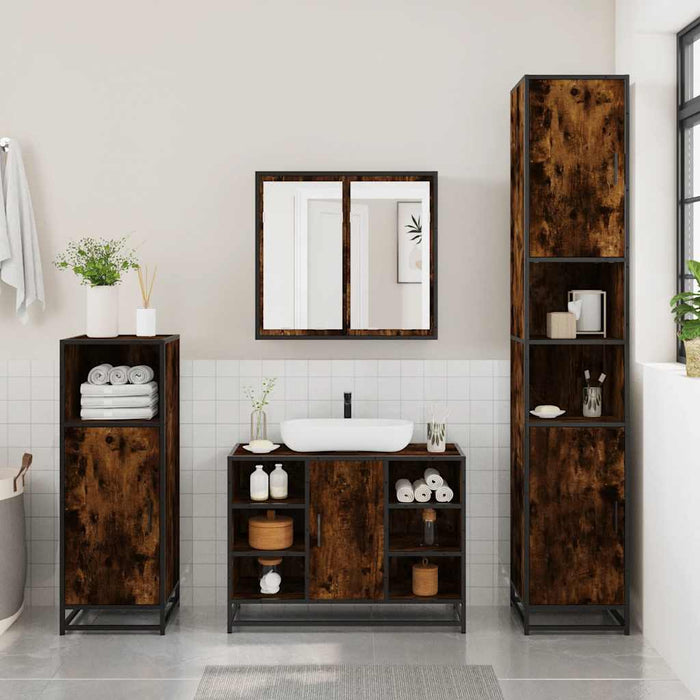 Set de mobilier de baie 4 piese Lemn prelucrat de stejar afumat - WALTI WALTI
