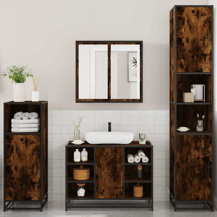 Set de mobilier de baie 4 piese Lemn prelucrat de stejar afumat - WALTI WALTI