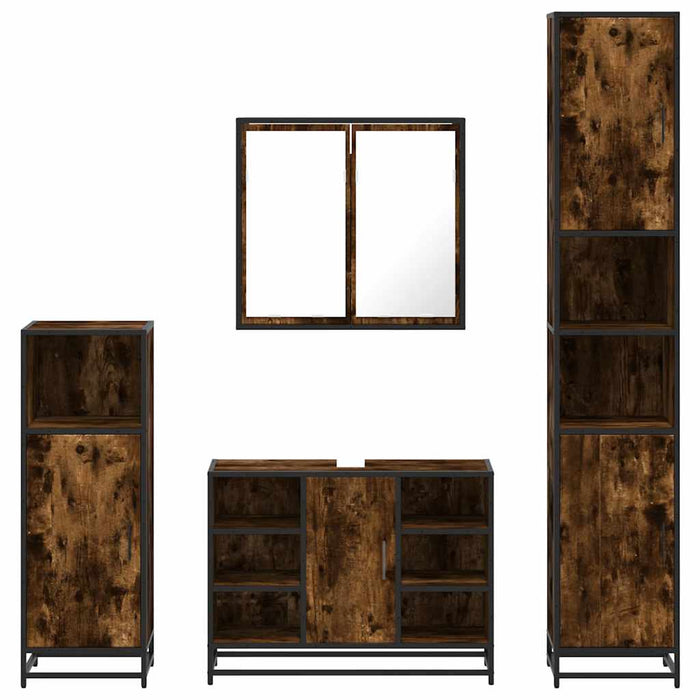 Set de mobilier de baie 4 piese Lemn prelucrat de stejar afumat - WALTI WALTI