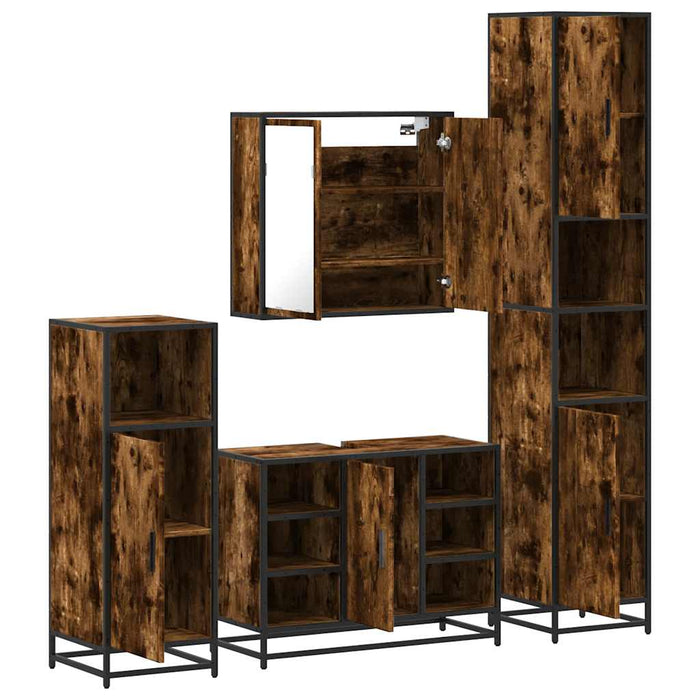 Set de mobilier de baie 4 piese Lemn prelucrat de stejar afumat - WALTI WALTI