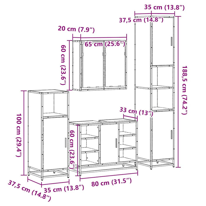 Set de mobilier de baie 4 piese Lemn prelucrat de stejar afumat - WALTI WALTI