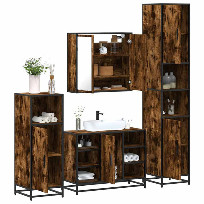 Set de mobilier de baie 4 piese Lemn prelucrat de stejar afumat - WALTI WALTI