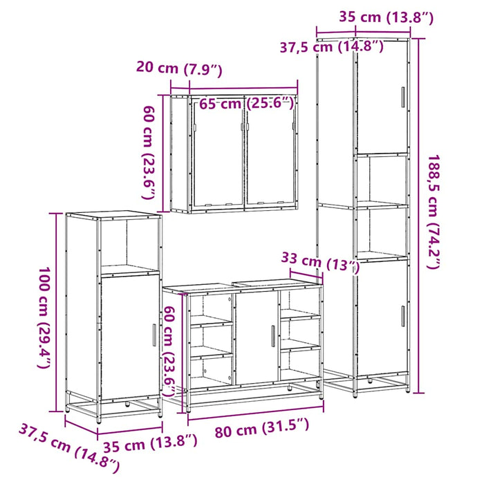 Set de mobilier de baie 4 piese Lemn stratificat gri Sonoma WALTI