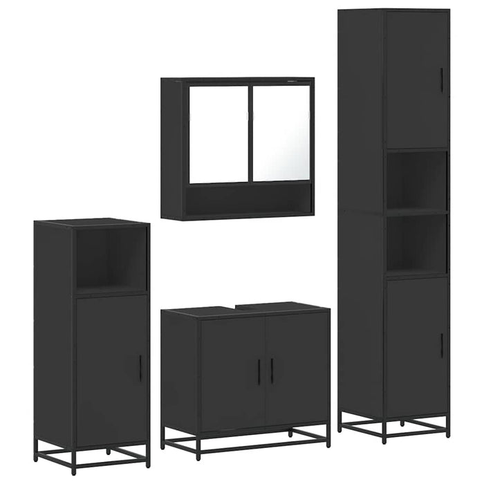 Set de mobilier de baie 4 piese Lemn negru prelucrat WALTI