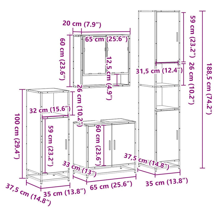 Set de mobilier de baie 4 piese Lemn negru prelucrat WALTI