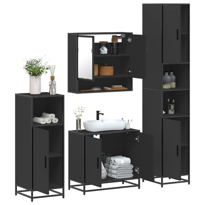 Set de mobilier de baie 4 piese Lemn negru prelucrat WALTI