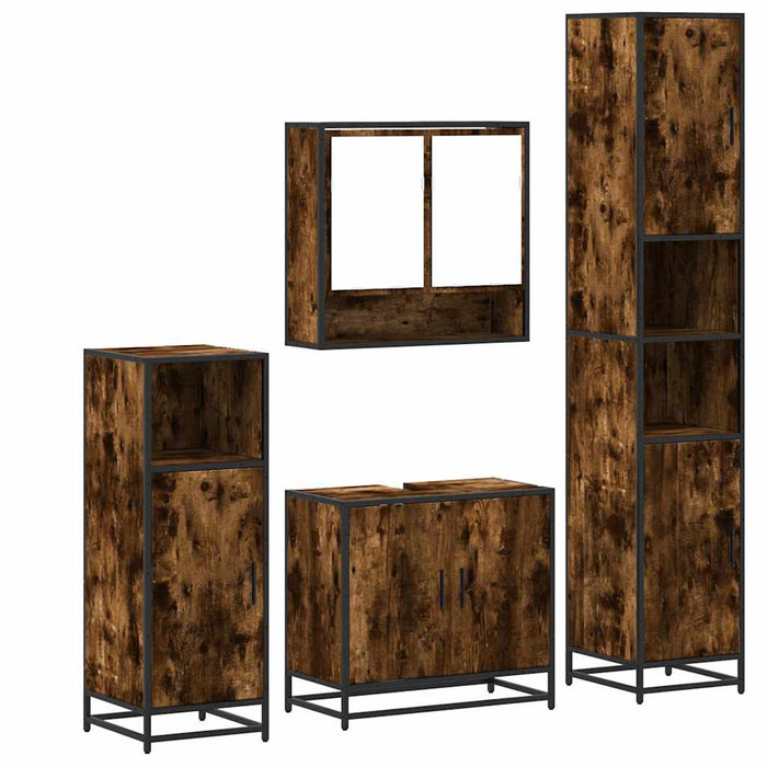 Set de mobilier de baie 4 piese Lemn prelucrat de stejar afumat - WALTI WALTI