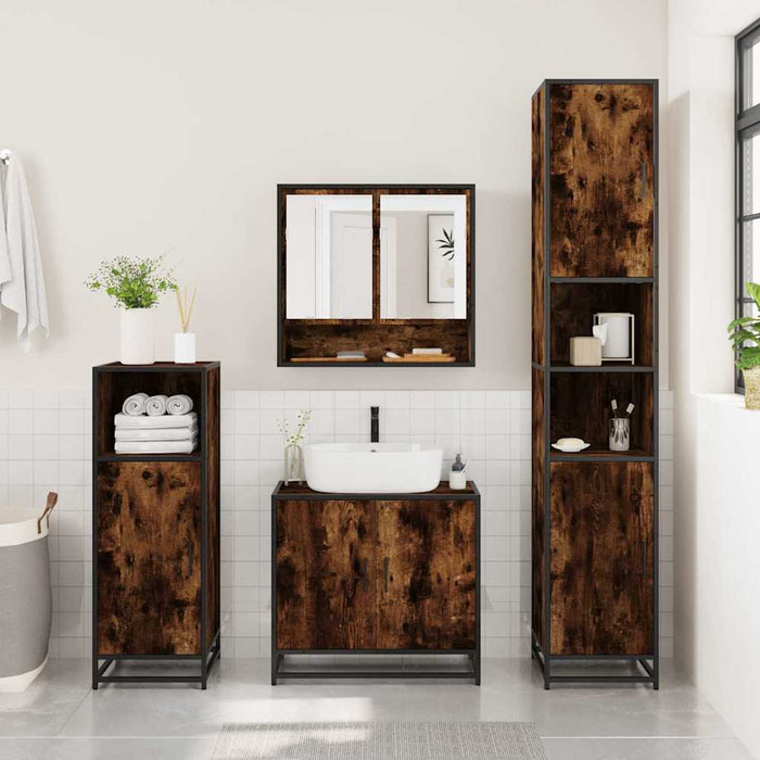 Set de mobilier de baie 4 piese Lemn prelucrat de stejar afumat - WALTI WALTI