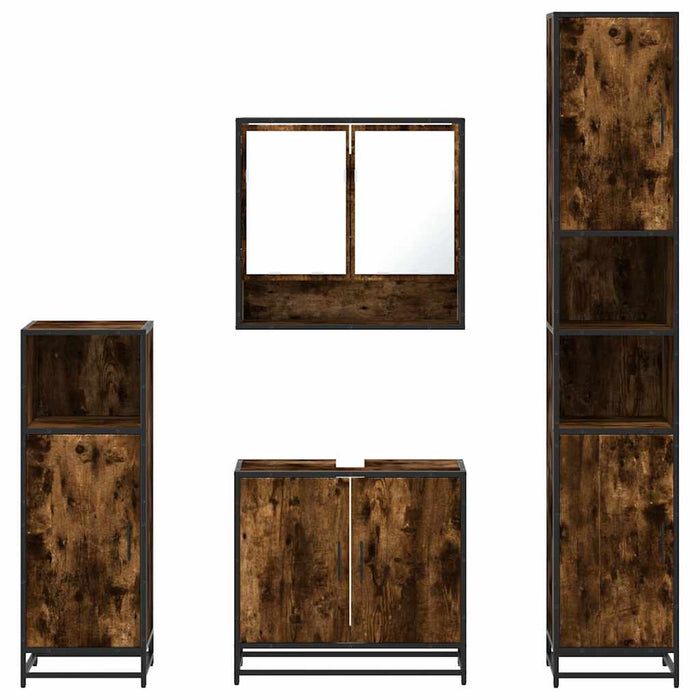 Set de mobilier de baie 4 piese Lemn prelucrat de stejar afumat - WALTI WALTI