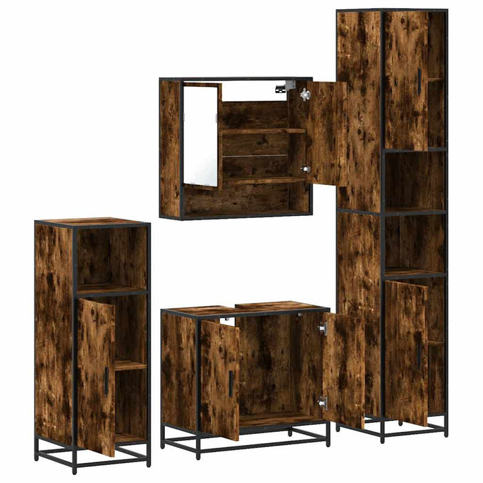 Set de mobilier de baie 4 piese Lemn prelucrat de stejar afumat - WALTI WALTI