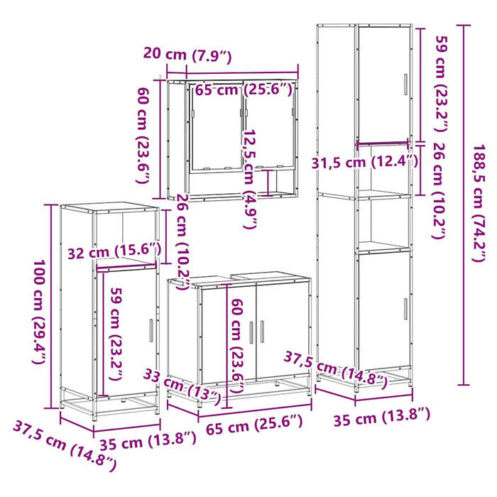 Set de mobilier de baie 4 piese Lemn prelucrat de stejar afumat - WALTI WALTI