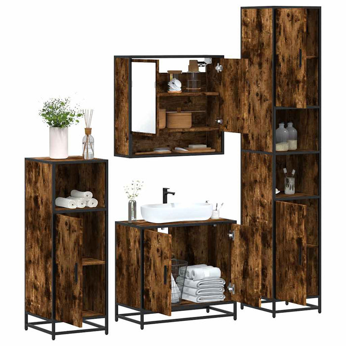 Set de mobilier de baie 4 piese Lemn prelucrat de stejar afumat - WALTI WALTI