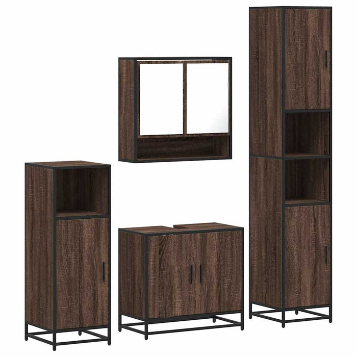 Set de mobilier de baie din 4 piese din lemn de stejar maro WALTI