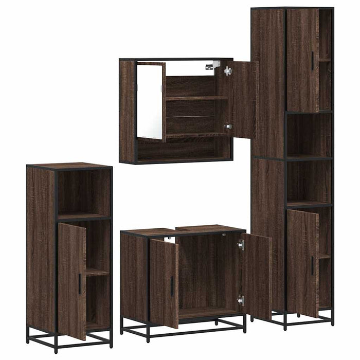 Set de mobilier de baie din 4 piese din lemn de stejar maro WALTI