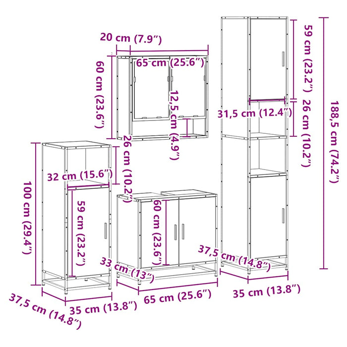 Set de mobilier de baie din 4 piese din lemn de stejar maro WALTI