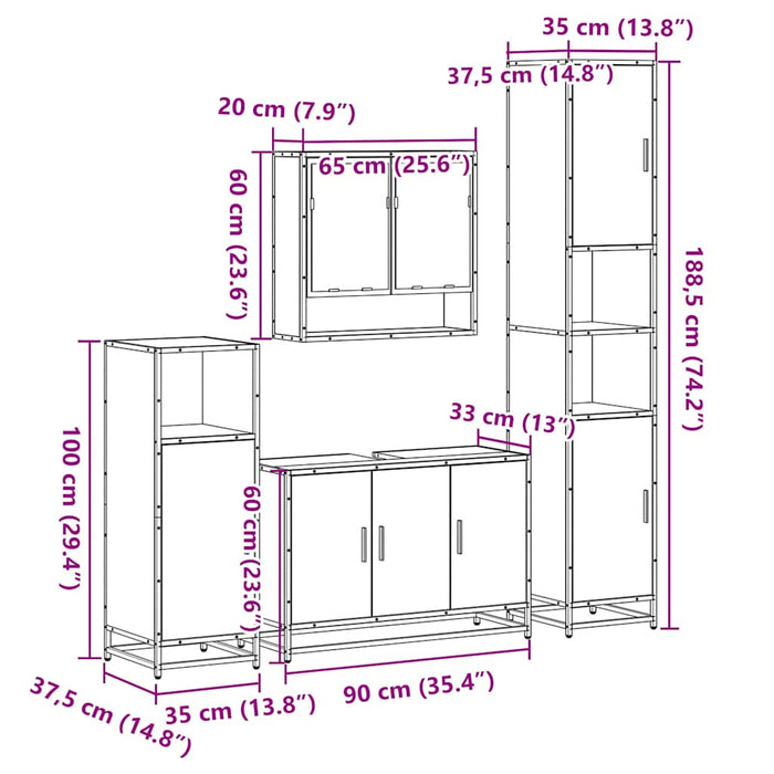 Set de mobilier de baie 4 piese Lemn negru prelucrat WALTI