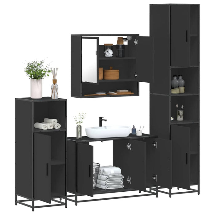 Set de mobilier de baie 4 piese Lemn negru prelucrat WALTI