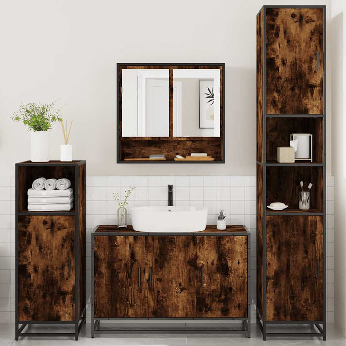 Set de mobilier de baie 4 piese Lemn prelucrat de stejar afumat - WALTI WALTI