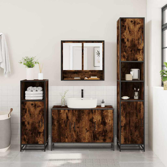 Set de mobilier de baie 4 piese Lemn prelucrat de stejar afumat - WALTI WALTI