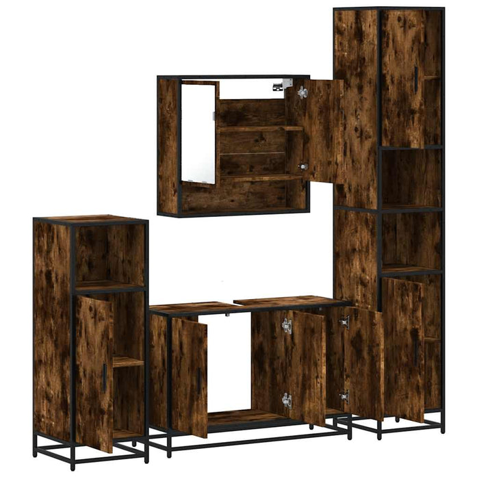 Set de mobilier de baie 4 piese Lemn prelucrat de stejar afumat - WALTI WALTI