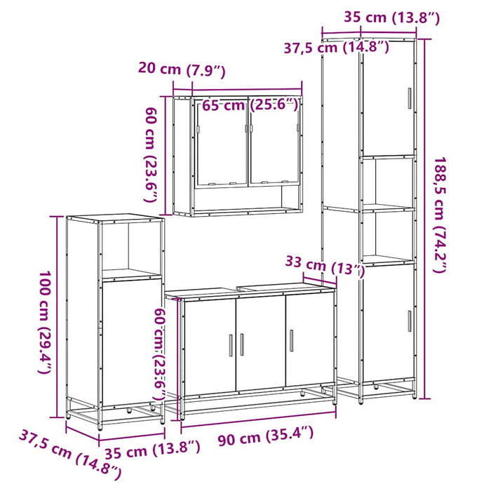 Set de mobilier de baie 4 piese Lemn prelucrat de stejar afumat - WALTI WALTI