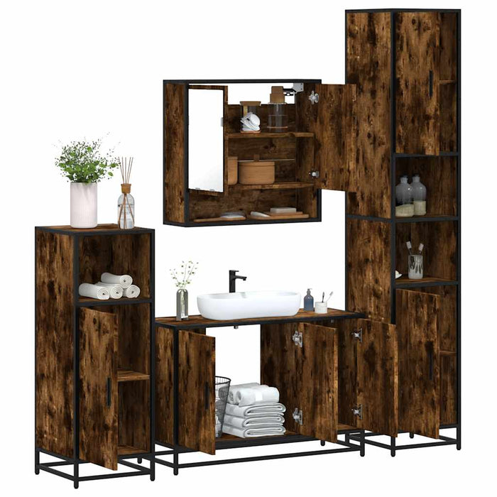 Set de mobilier de baie 4 piese Lemn prelucrat de stejar afumat - WALTI WALTI