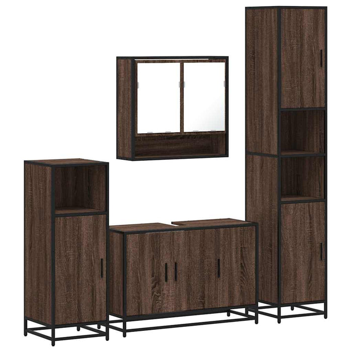 Set de mobilier de baie din 4 piese din lemn de stejar maro WALTI